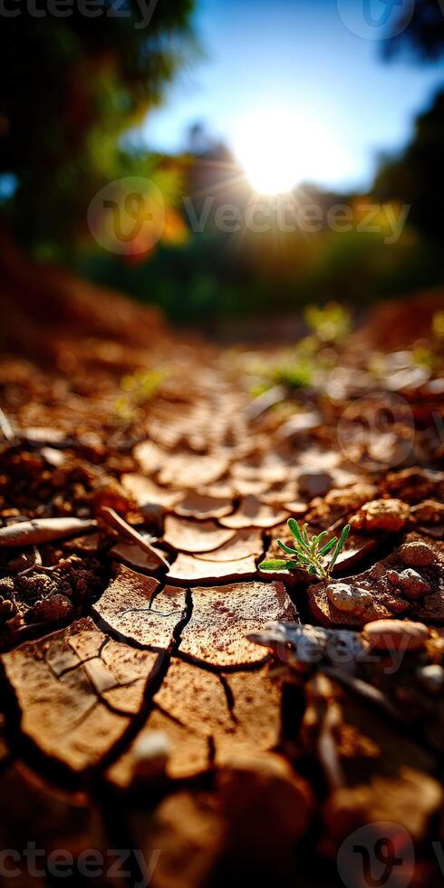 Dry cracked earth reflects sunlight in a natural setting photo