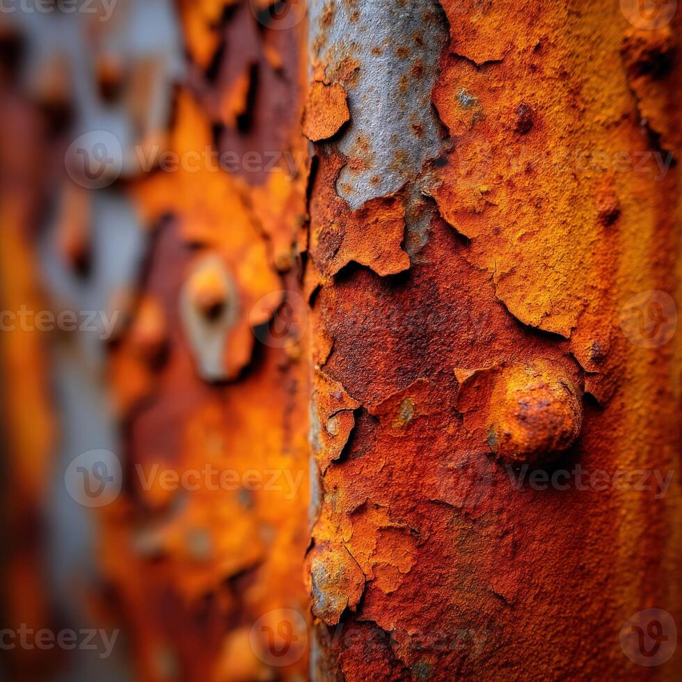 Rusty metal surface revealing layers of weathered paint photo