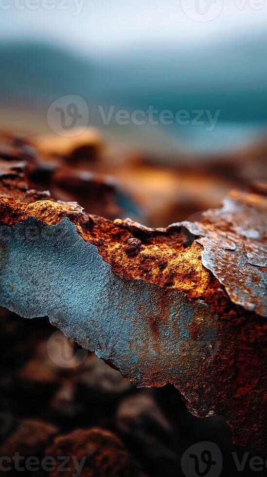Rusty metal surface with layers of corrosion in nature photo