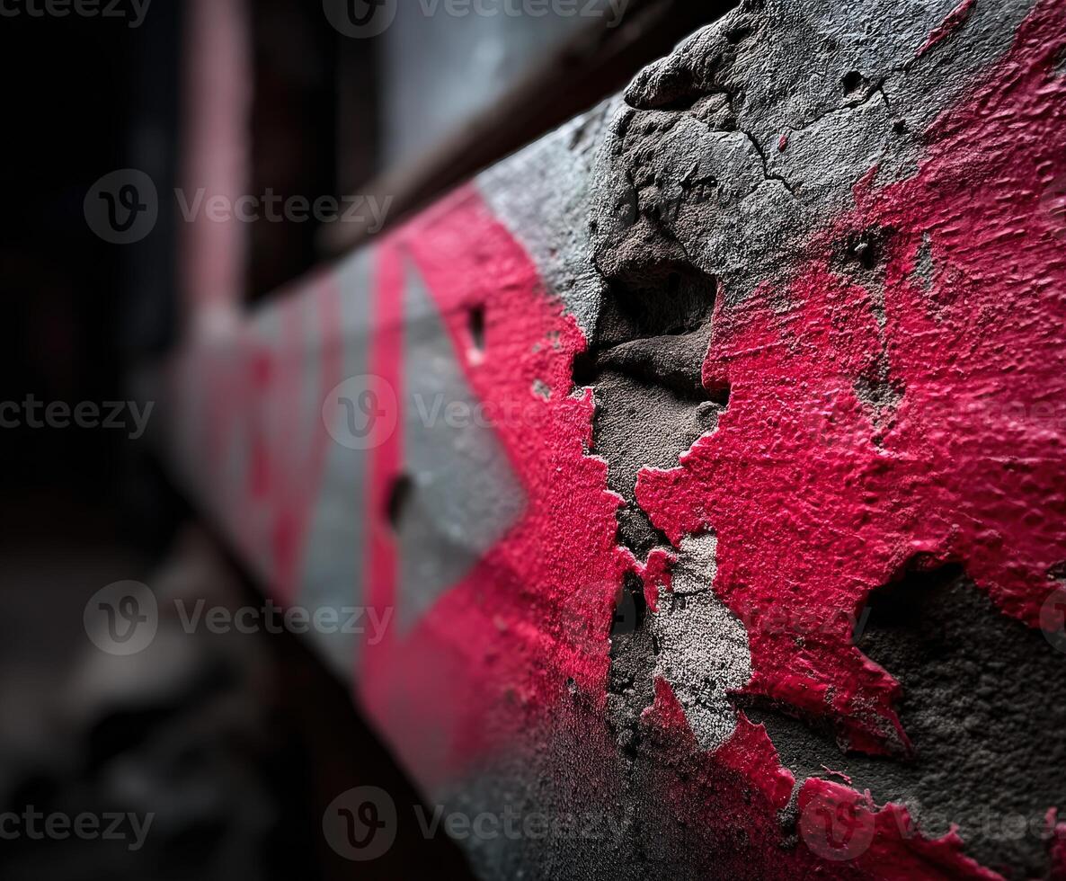 Close-up view of weathered wall with bold red graffiti marks photo