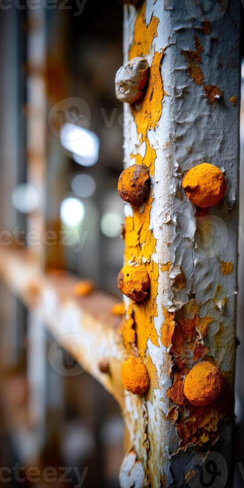 Rusty metal structure in an abandoned industrial setting photo
