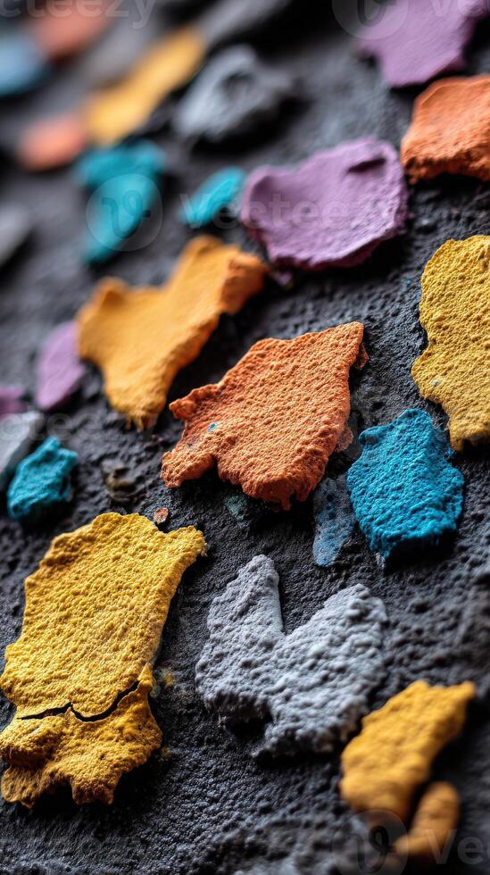 Colorful texture of painted wall showcasing chipped layers photo