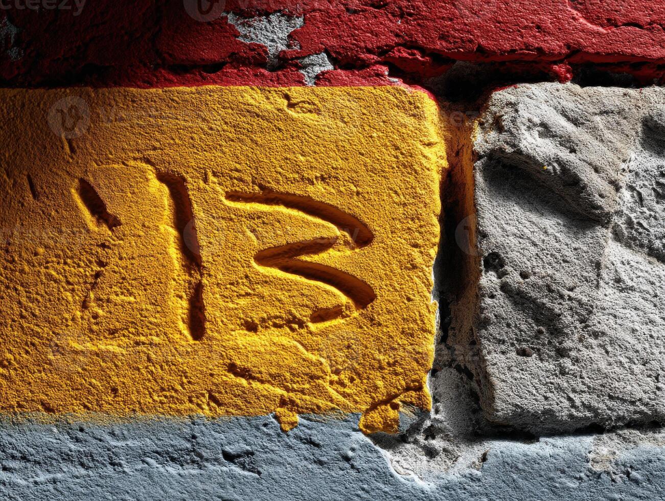 Colorful wall art featuring carved numbers in an urban setting photo