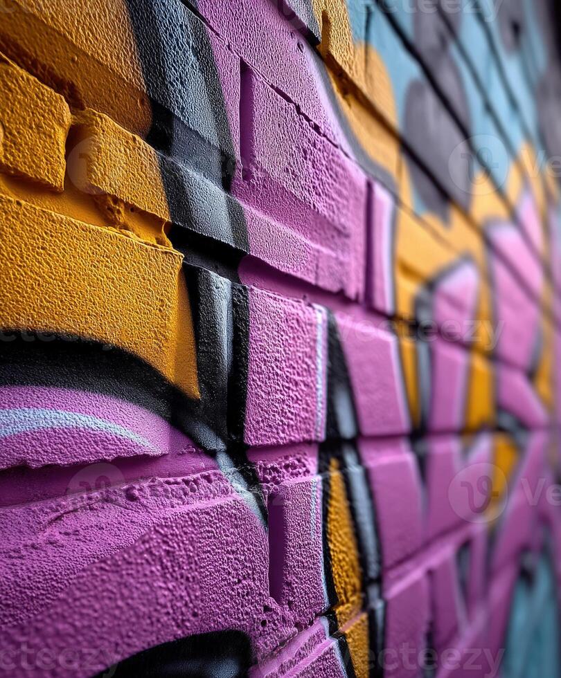 Vibrant graffiti colors adorning an urban brick wall photo