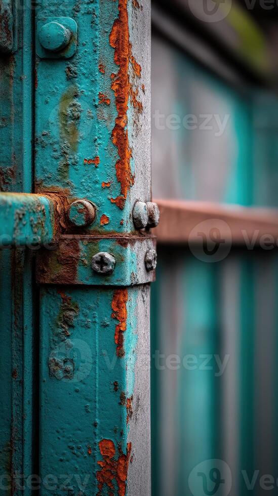Rusty metal texture showcases weathered teal paint in detail photo