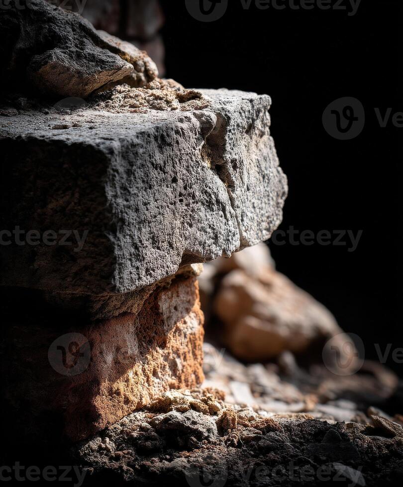 Textured stone formation illuminated by soft light in shadow photo