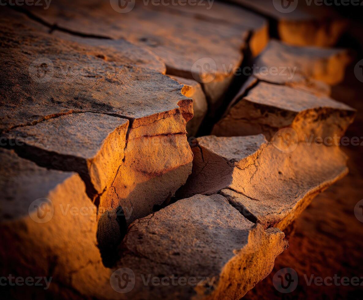 Cracked ground under warm sunlight during golden hour photo