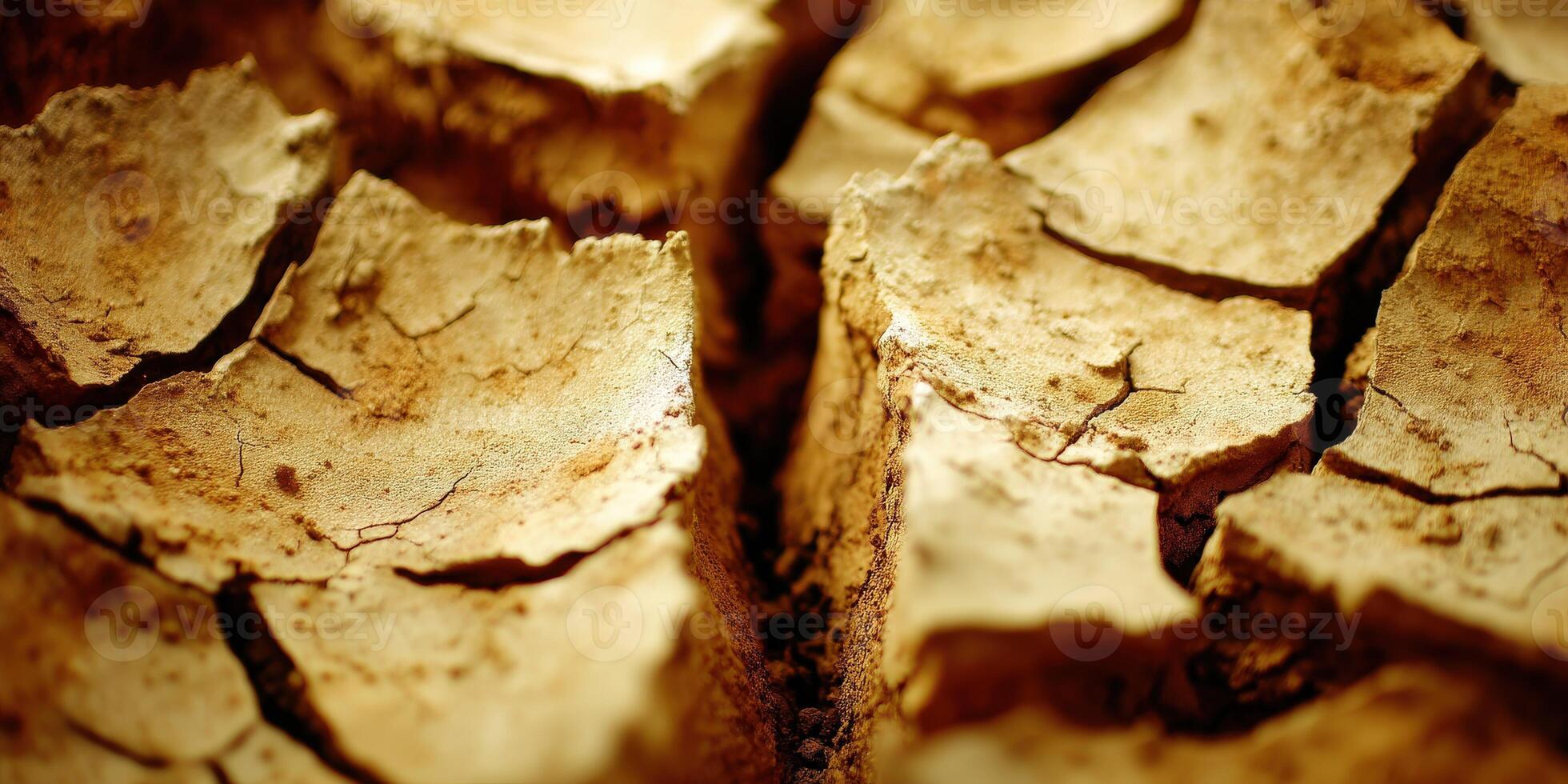 Drought leaves deep cracks in parched soil during summer photo