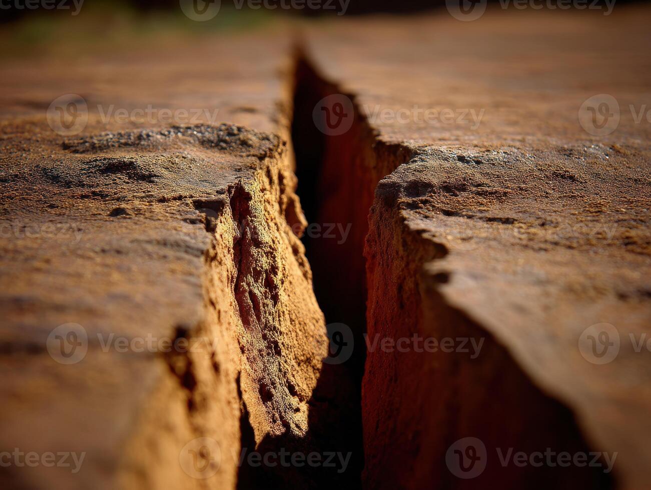 Natural crack in rocky terrain reveals earth's layers photo