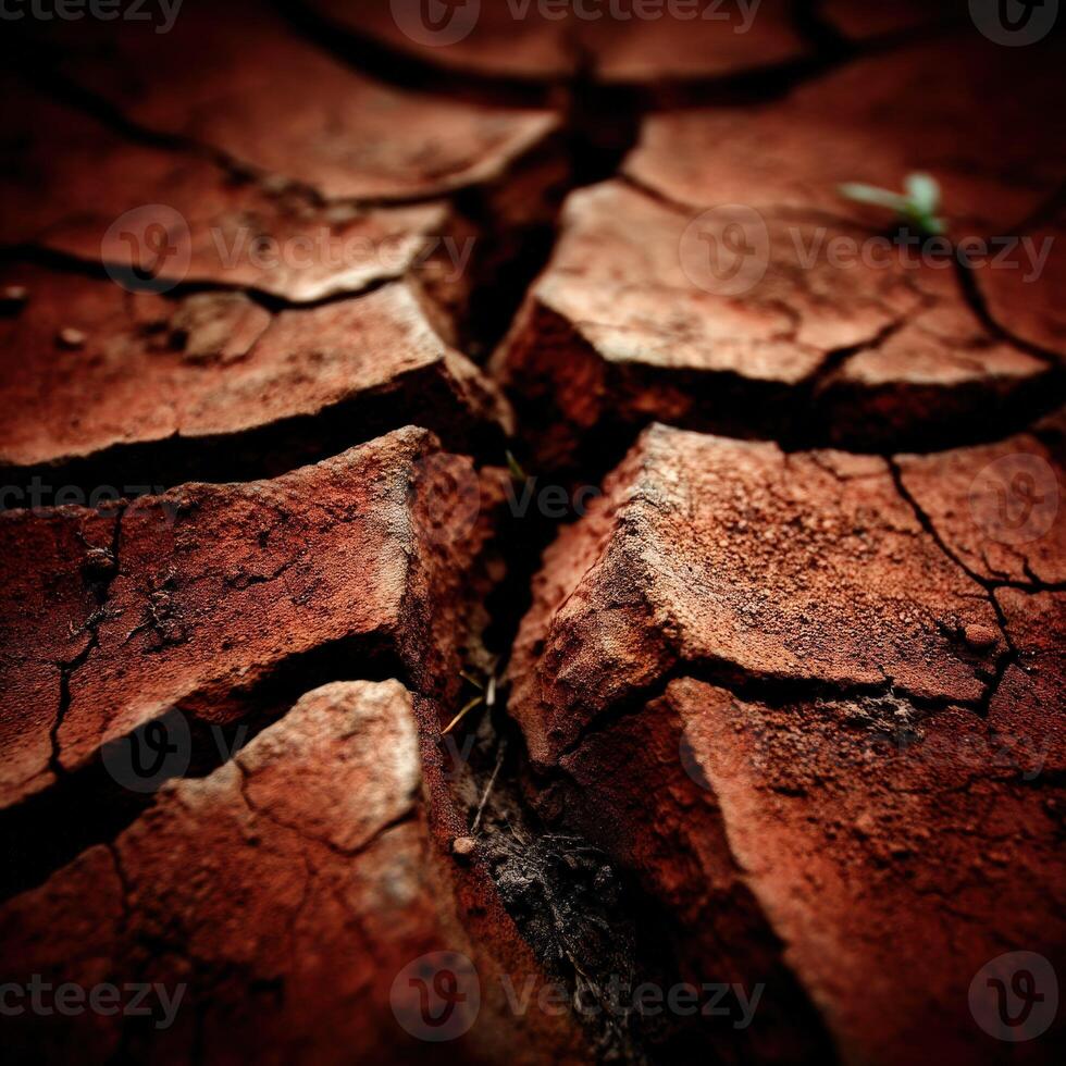 Dry cracked soil indicating drought in barren landscape photo
