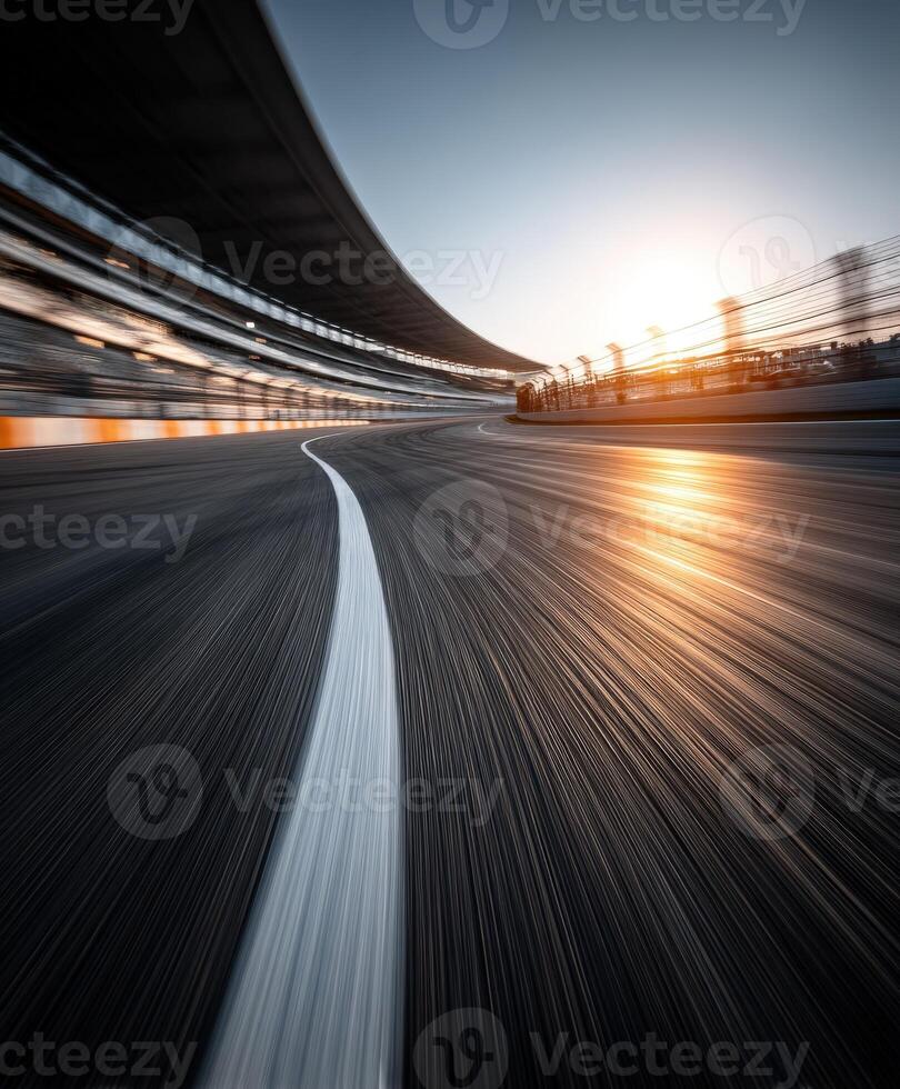 Spectacular curve on racing track during sunset photo