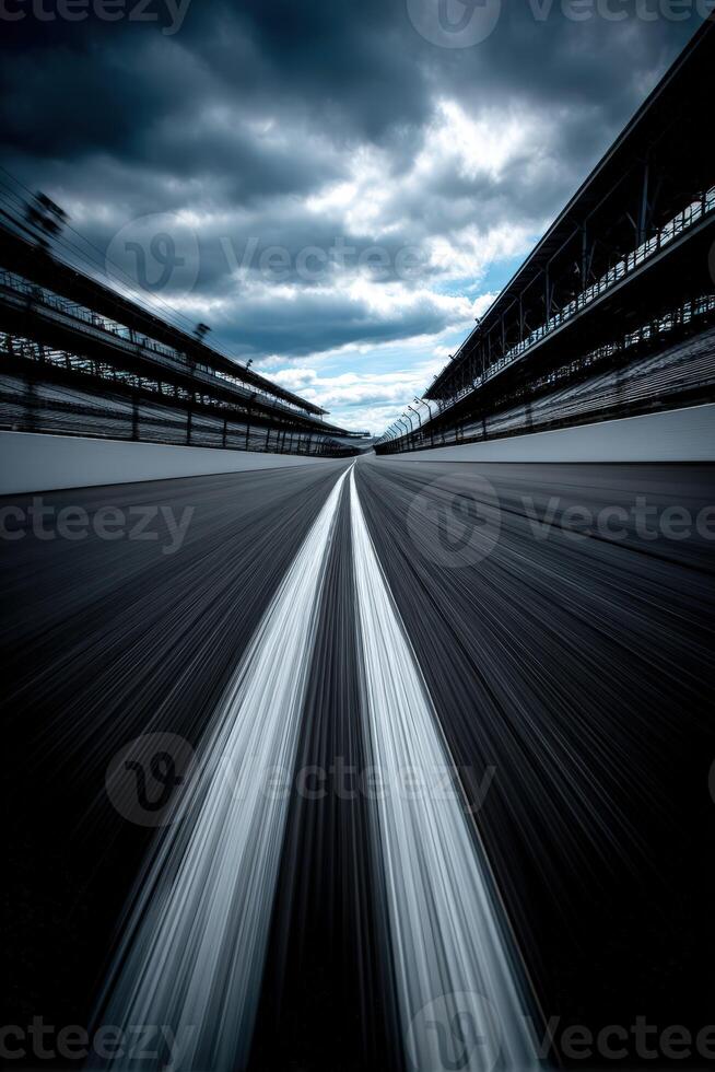 Fast racetrack stretches under cloudy sky at Indianapolis photo