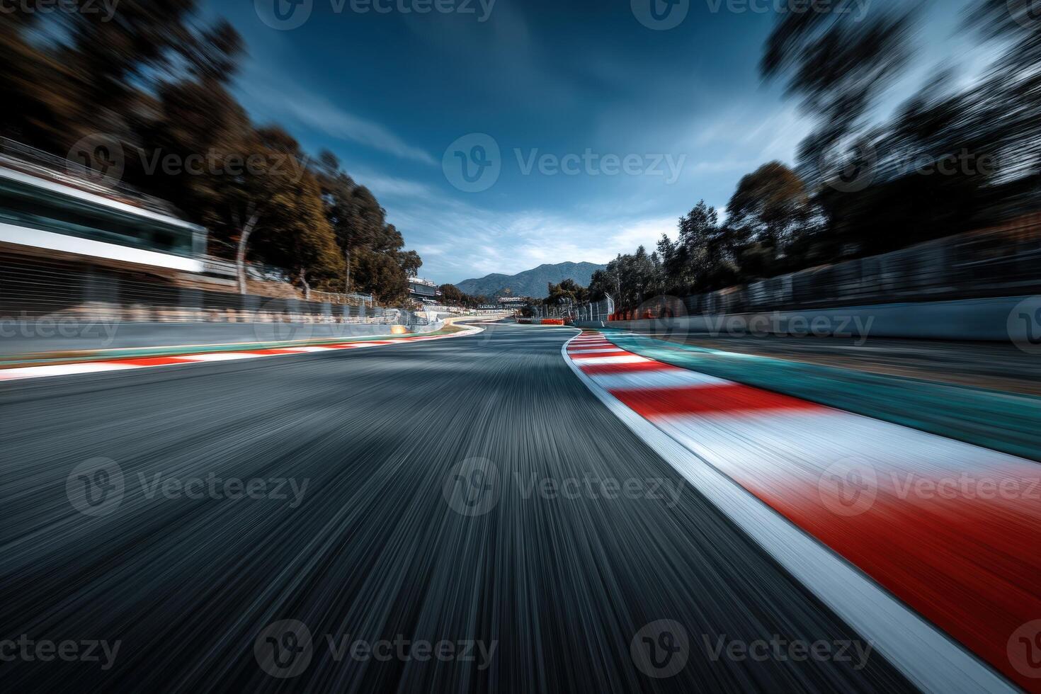 Racing track in dynamic motion with blurred landscape behind photo