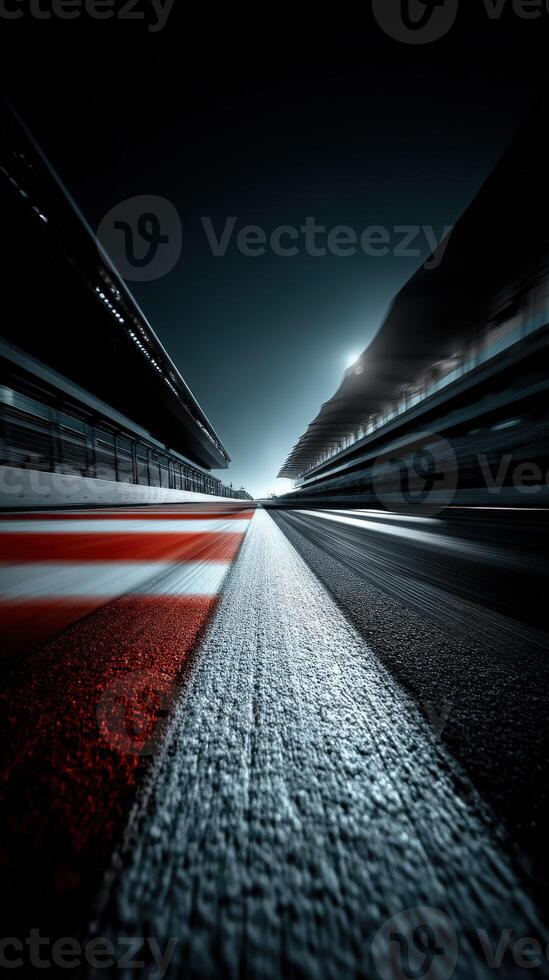 Fast track view of a racing circuit under bright lights photo