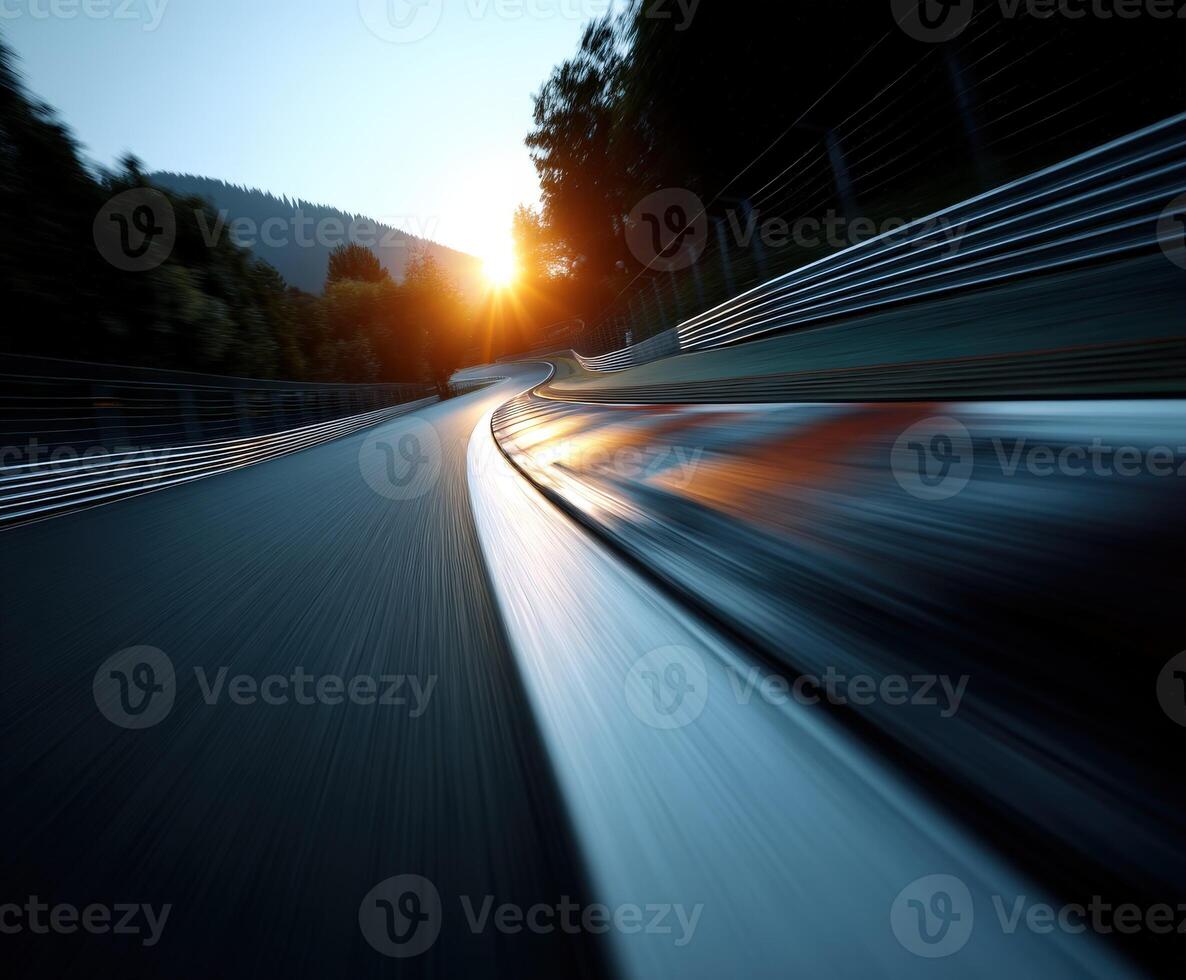 Sunset at a winding racetrack during a serene evening drive photo