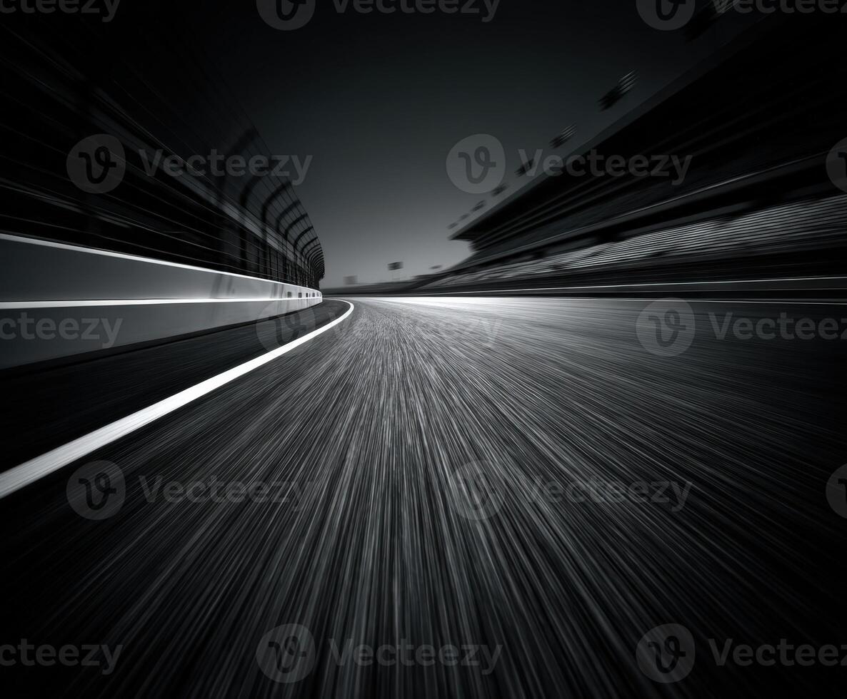 Racing track viewed from low angle during twilight hour photo