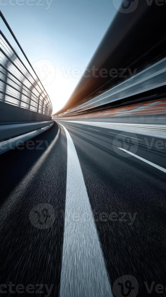 Dynamic view of a curved highway with high-speed motion photo