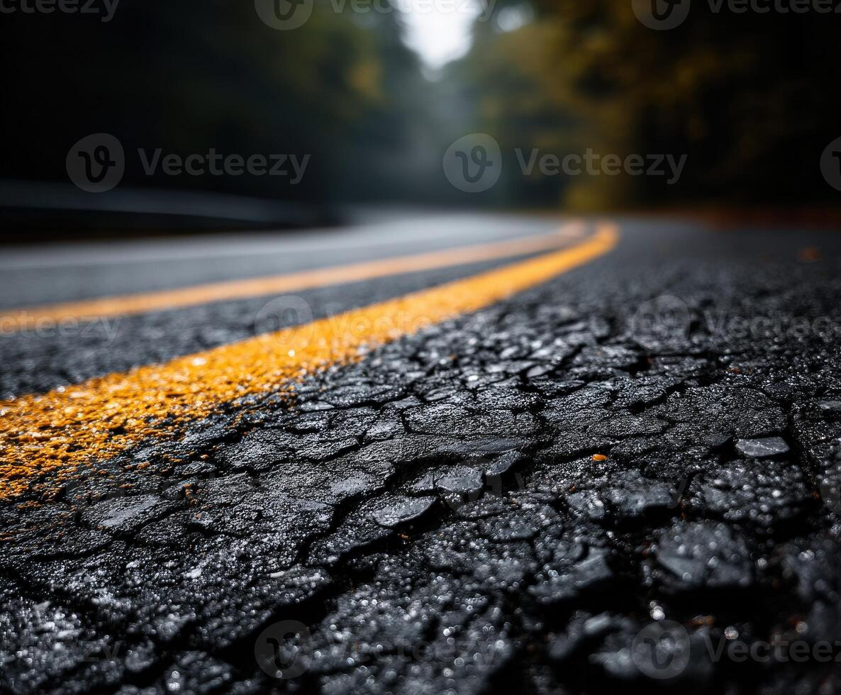 A road with a yellow stripe on it photo