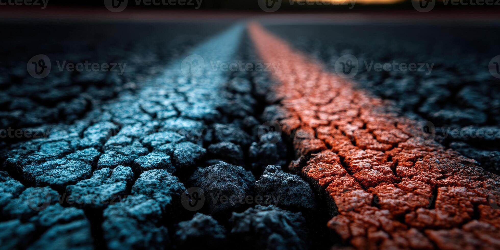 The road is cracked and dry with two lines photo