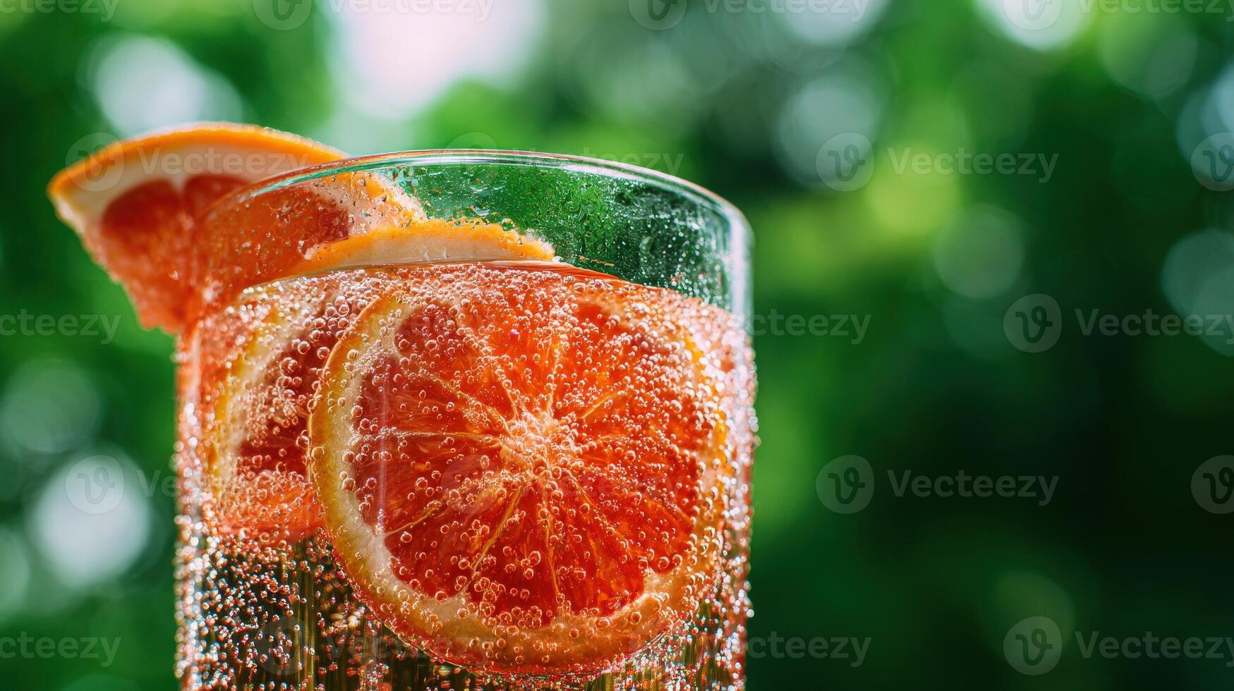 Refreshing citrus drink with bubbles in a glass photo