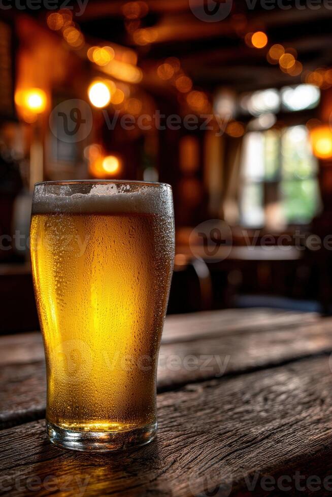 Refreshing beer served in a cozy pub setting photo