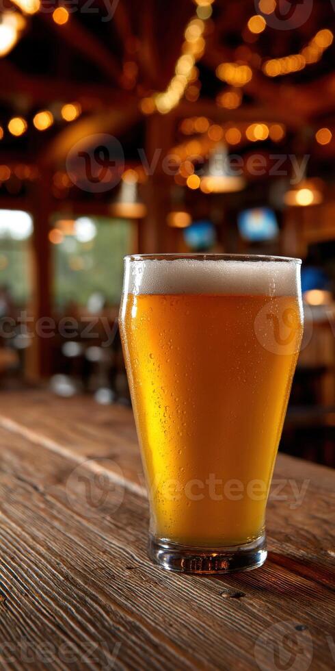 Craft beer served chilled in a rustic setting photo