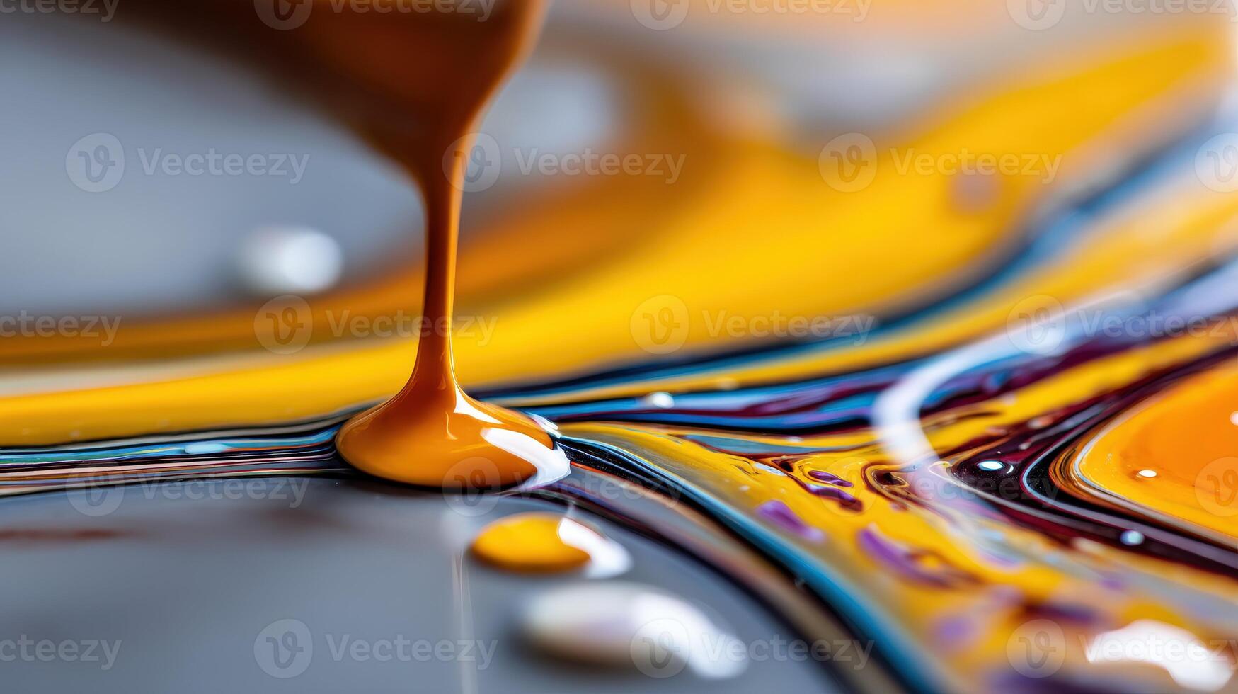 Colorful paint pouring on a smooth surface during art photo