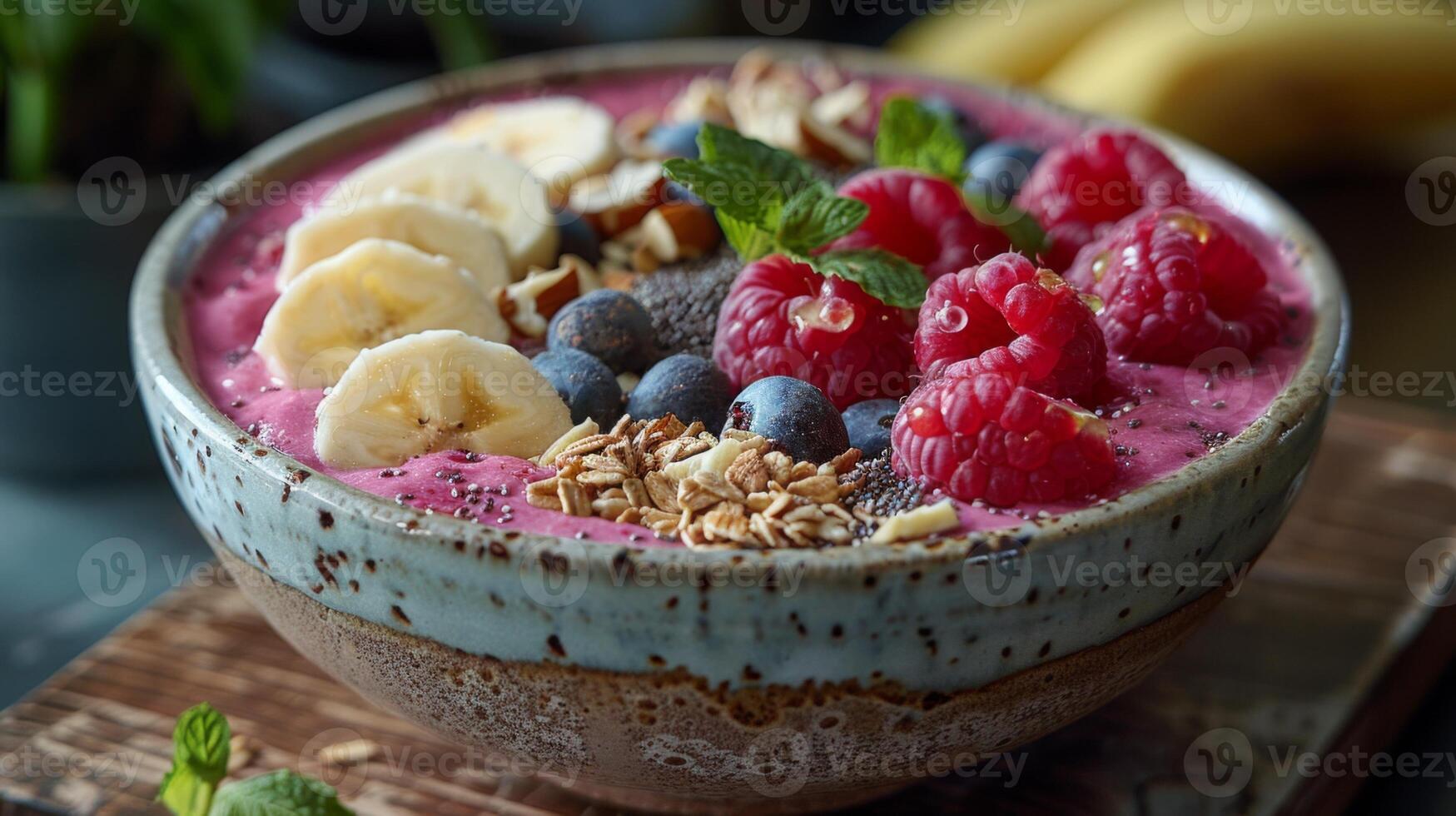 Healthy Lifestyle concept - colorful breakfast, bowl with cereal photo