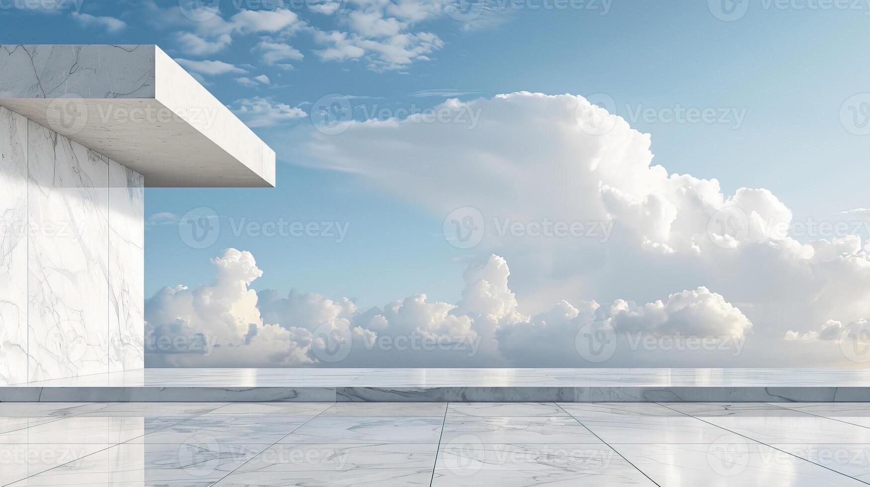Modern Architecture with Marble and Clear Sky Overlooking Clouds photo