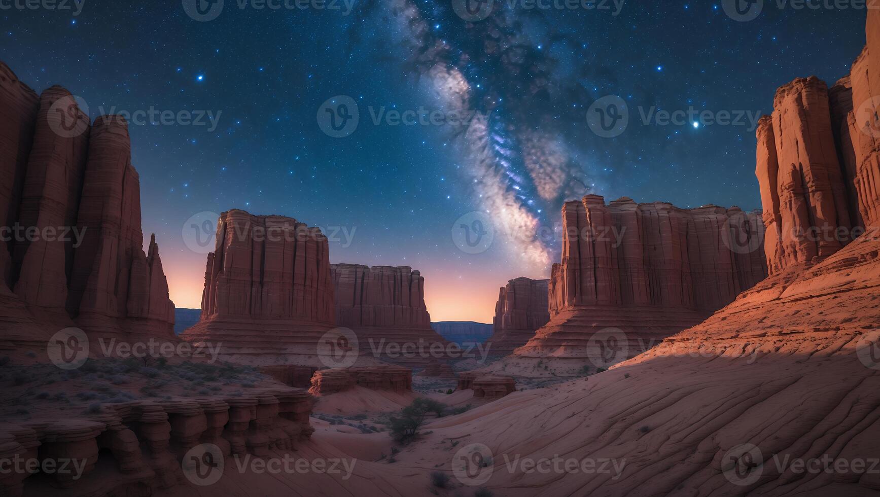 Night Landscape with Rock Formation and Starry Sky photo