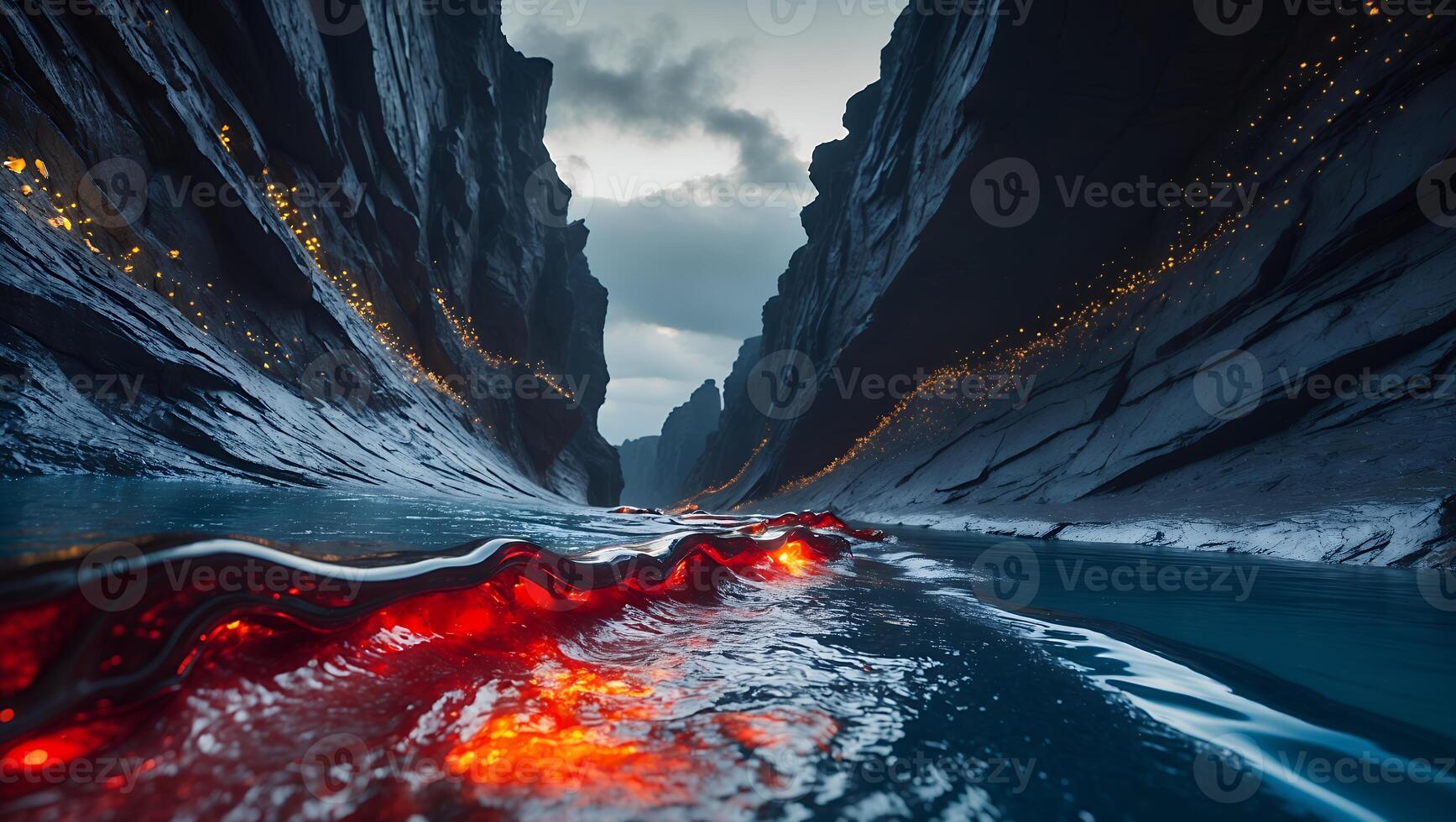 River in Canyon with Red Water photo