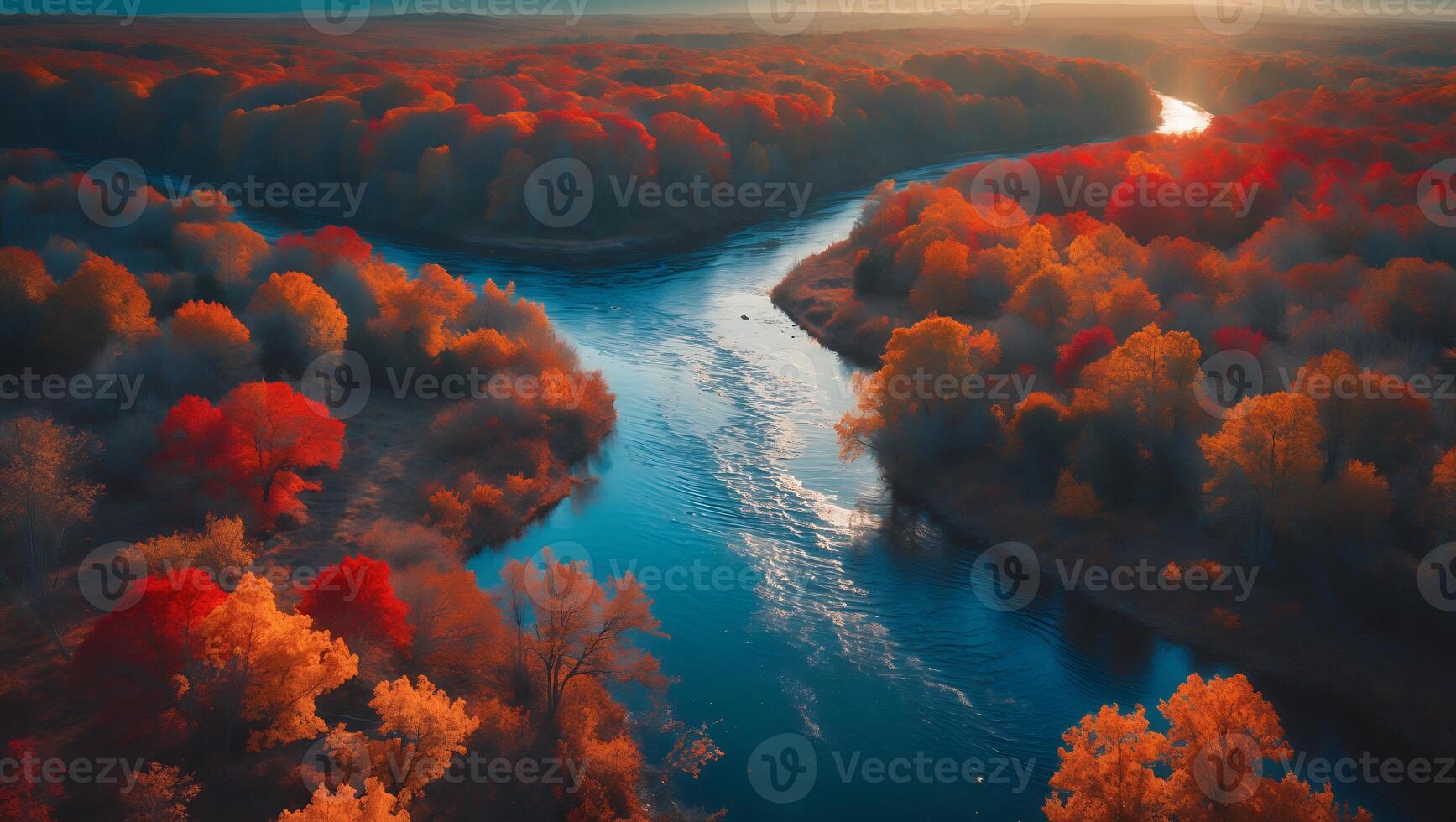 River Flows Through Autumn Forest Landscape photo