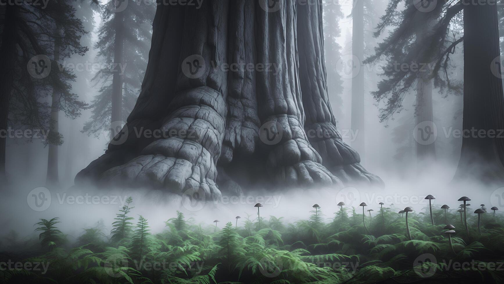 Giant Tree in Foggy Forest photo