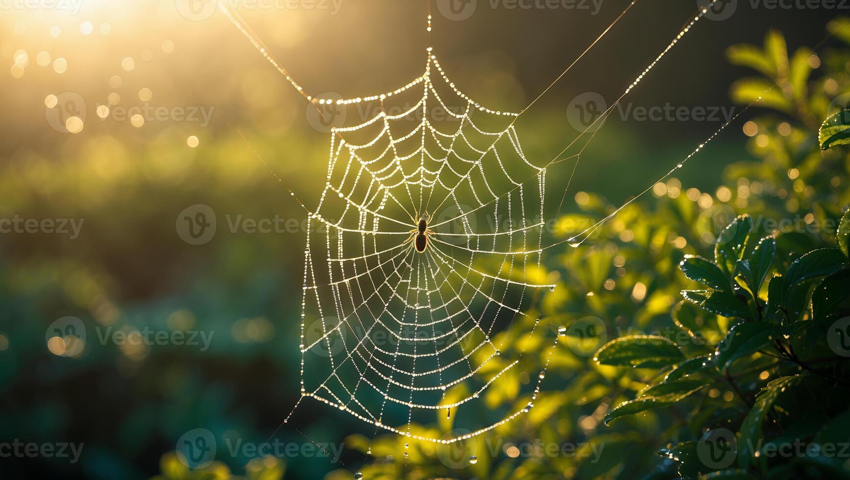 Spider Web with Dew Drops in Morning Light photo