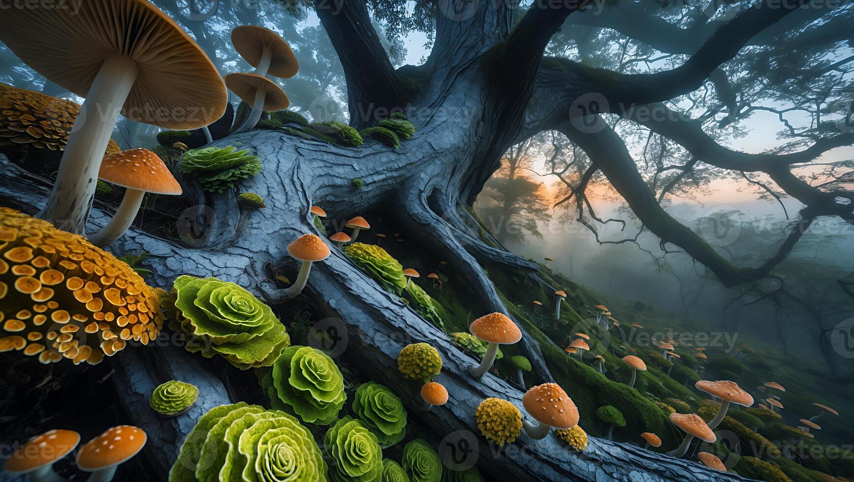 Mushroom and Tree in Forest Landscape photo