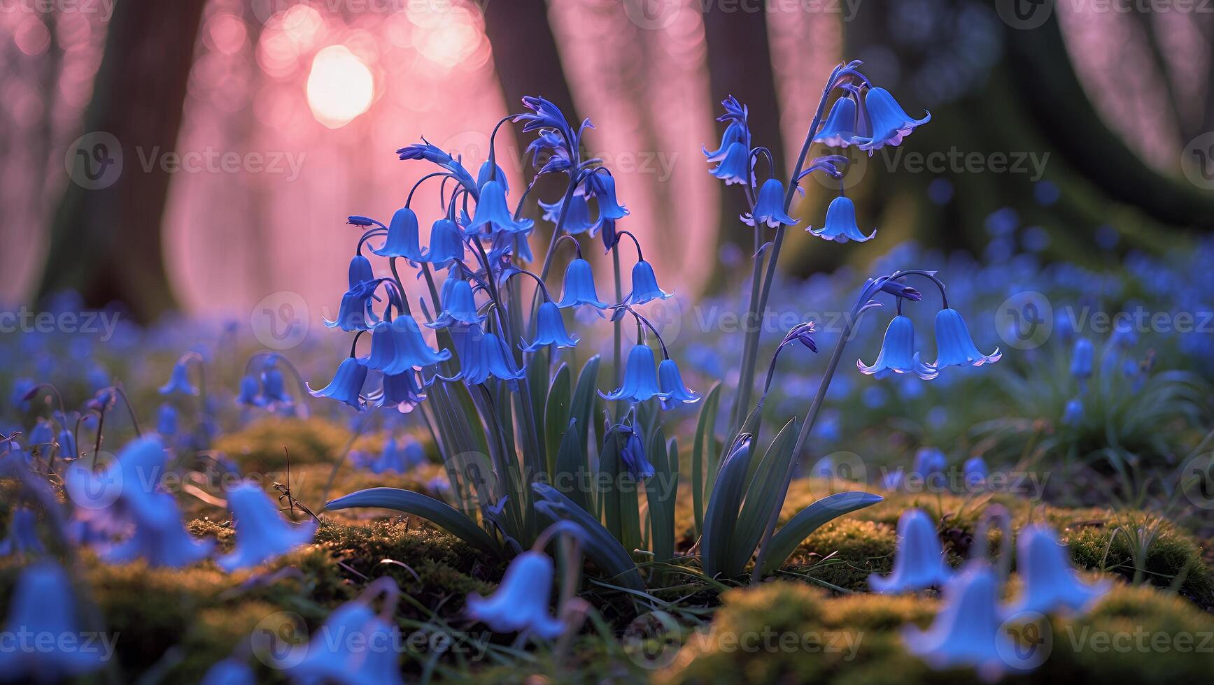 Bluebell Flower Blooming in Forest Sunlight photo