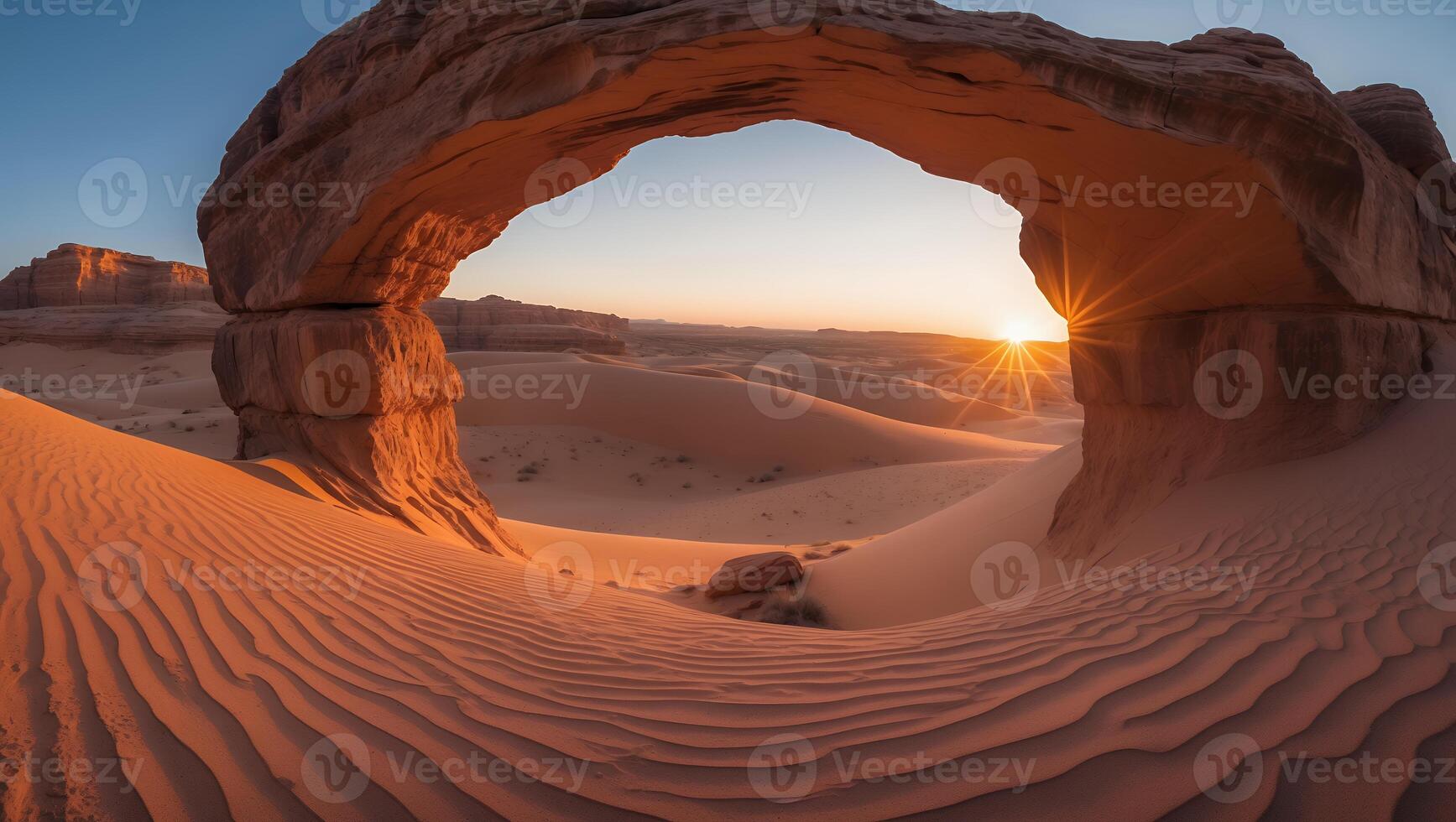 Sandstone Arch in Desert at Sunset photo