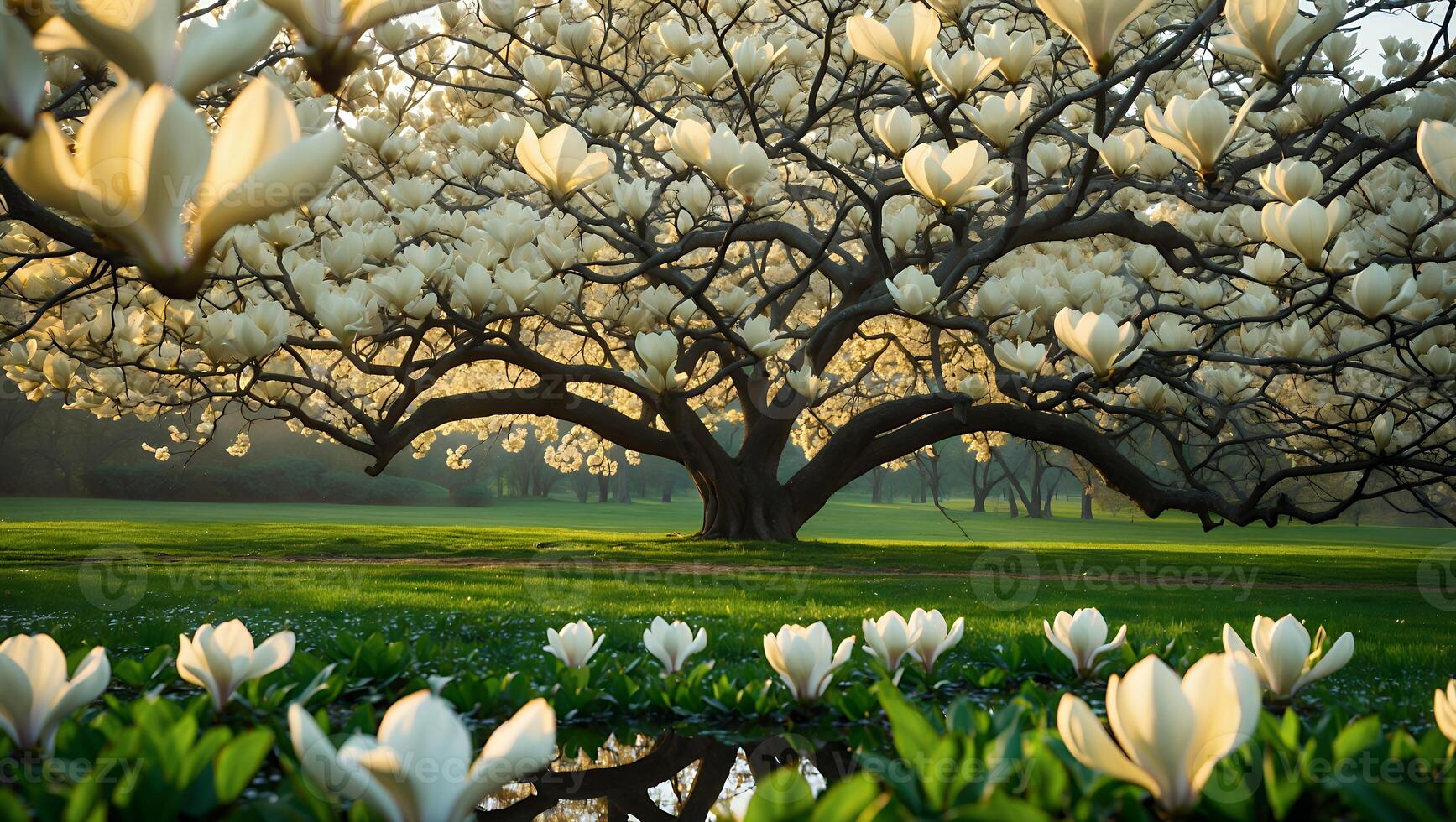 Magnolia Tree in Bloom on Green Grass Lawn photo