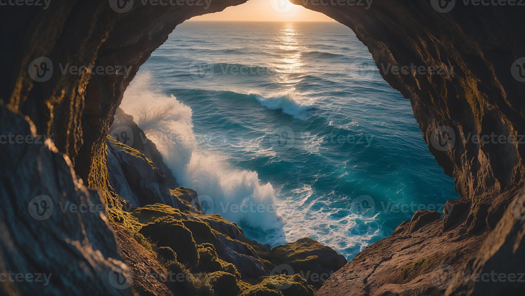 Ocean Waves and Sun View From Cliff Cave photo