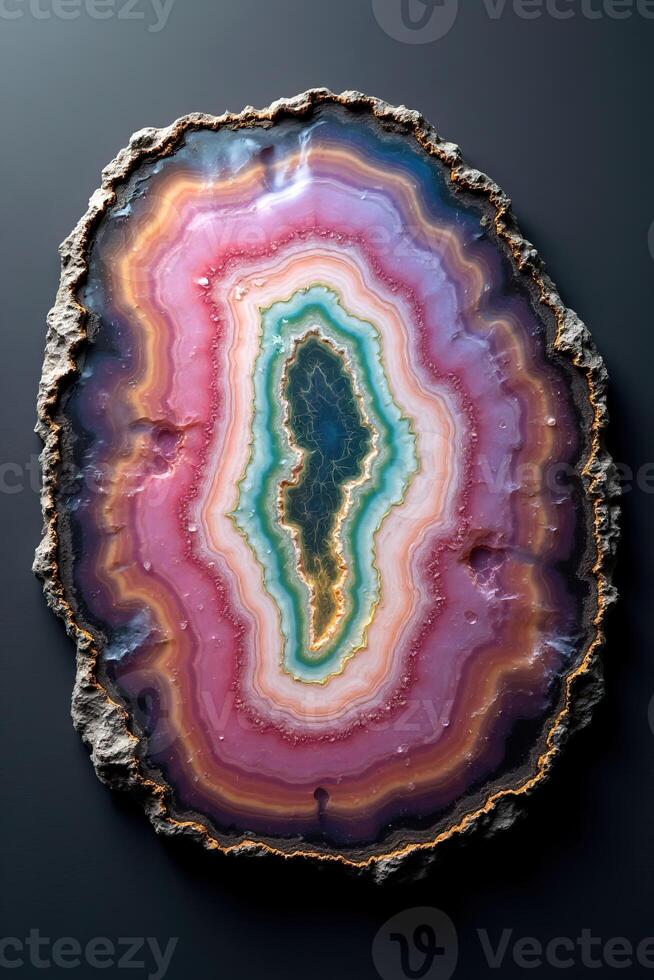Colorful Agate Slice with Intricate Patterns and Textures photo