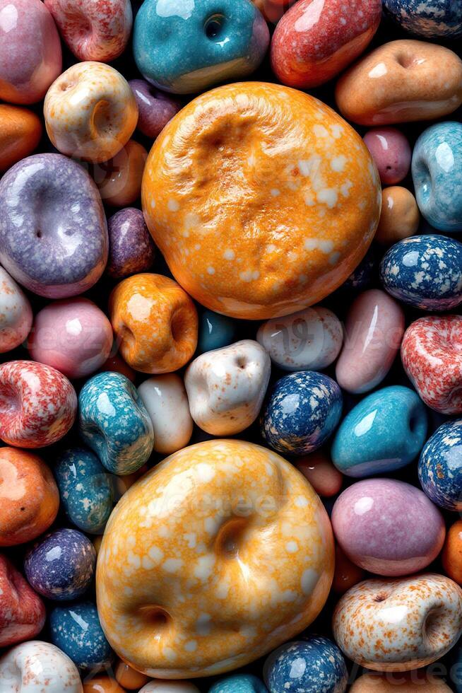 Colorful Polished Stones and Pebbles in Various Shapes and Sizes photo