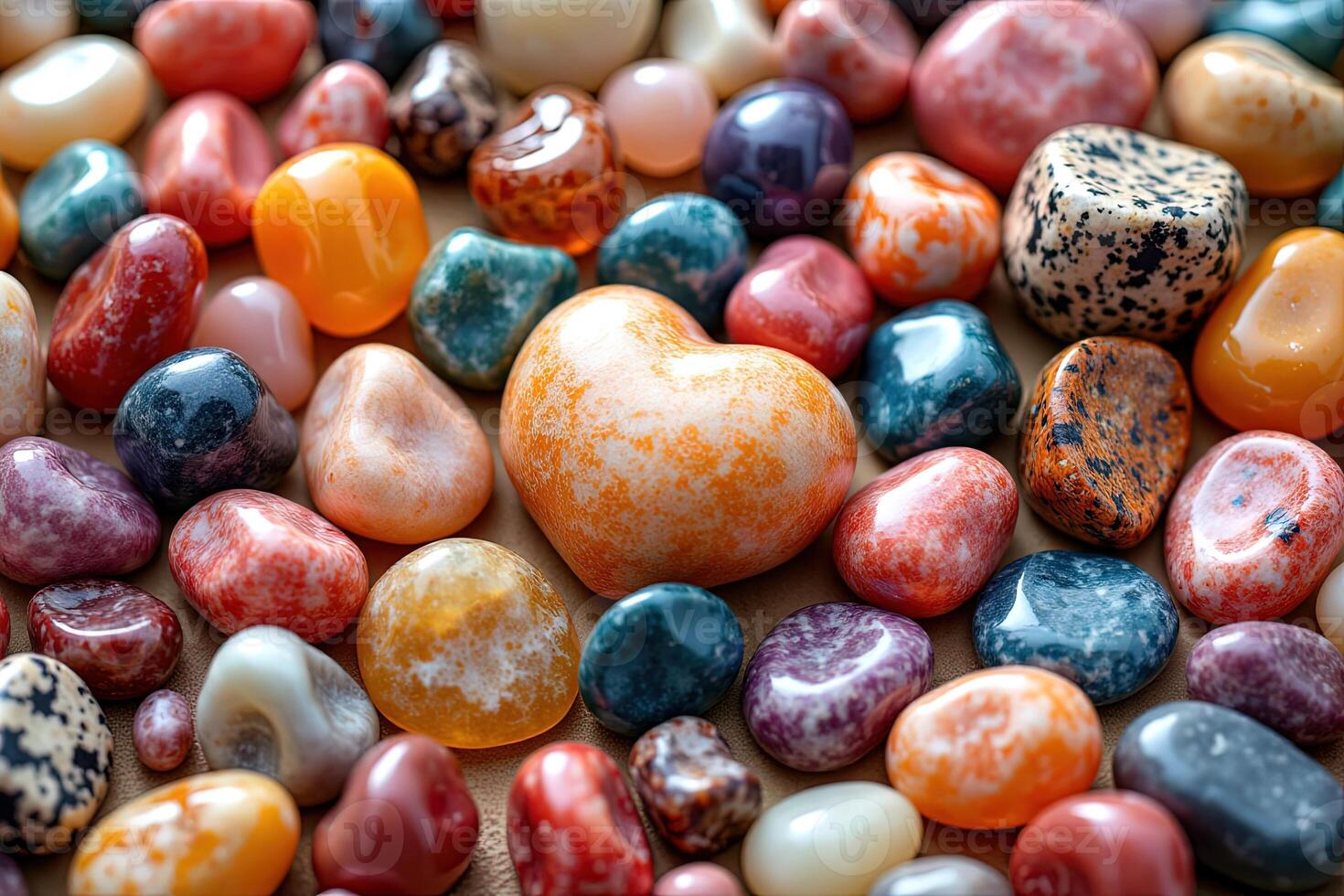 Colorful Collection of Smooth Decorative Stones and Pebbles Displayed photo