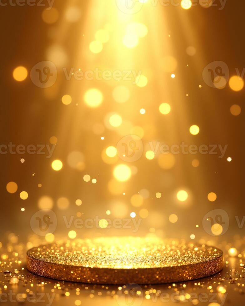 Golden Shimmering Light with Sparkling Bokeh and Glowing Halo photo