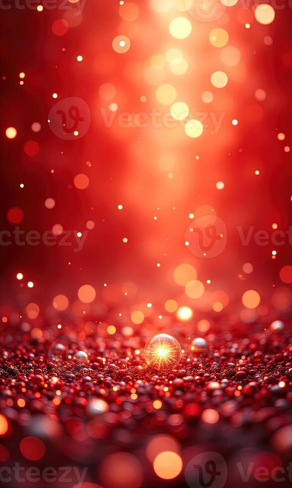 Sparkling Red Bokeh Background with Glitter and Light Reflections photo