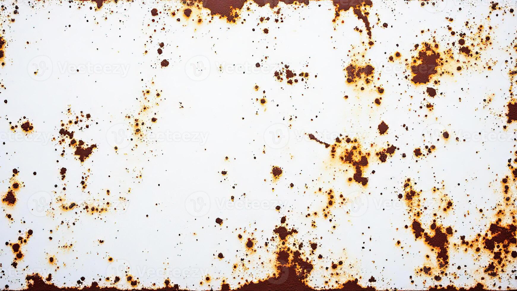 Rusty Metal Surface with White Background and Brown Stains and Spots photo