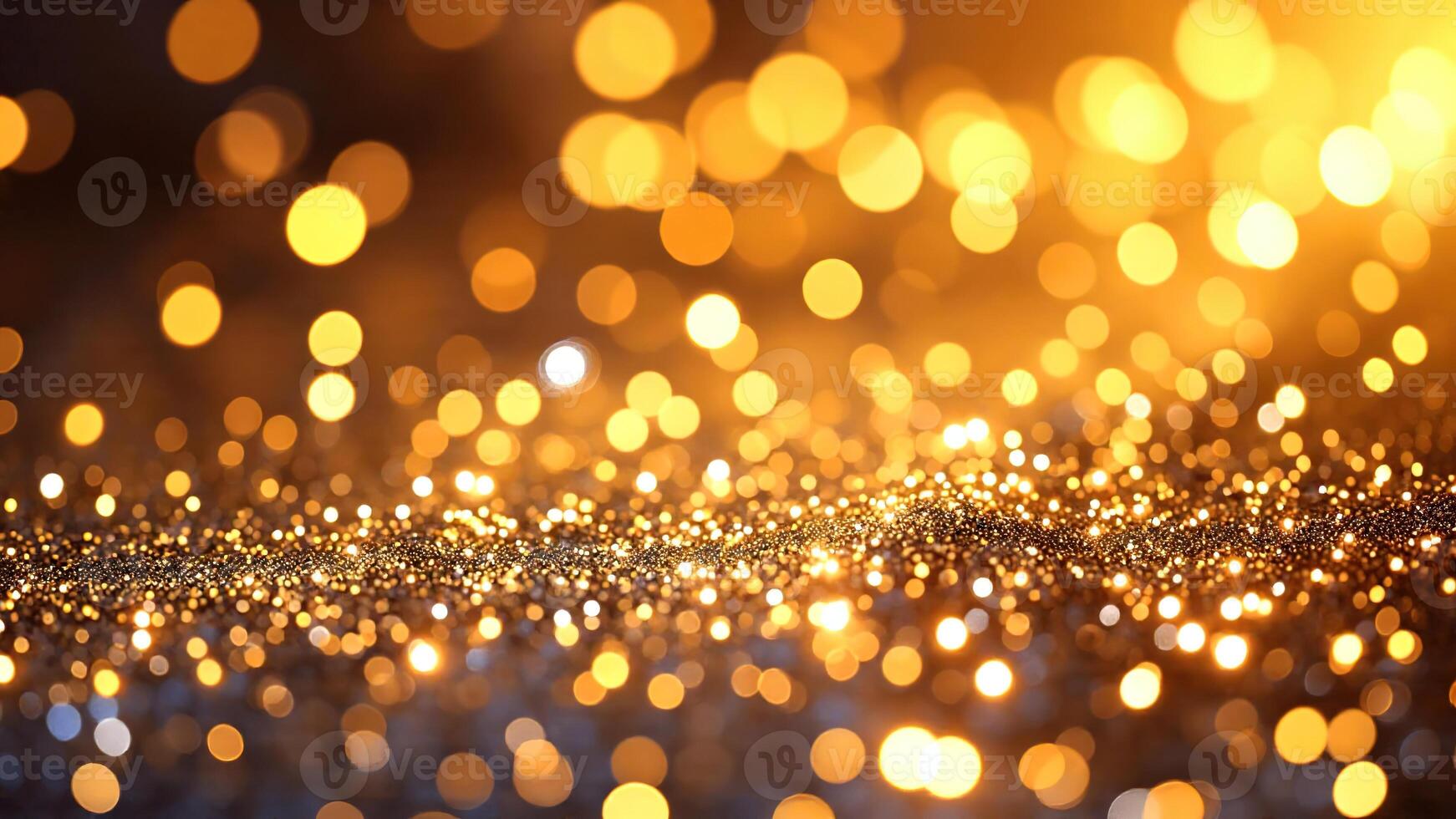 Vibrant Golden Bokeh Lights on Shimmering Surface Background photo