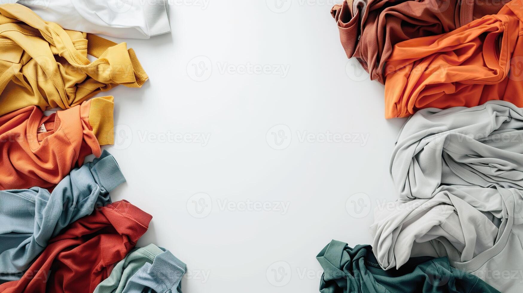 Colorful Wrinkled Fabric Layout on White Background for Textiles photo
