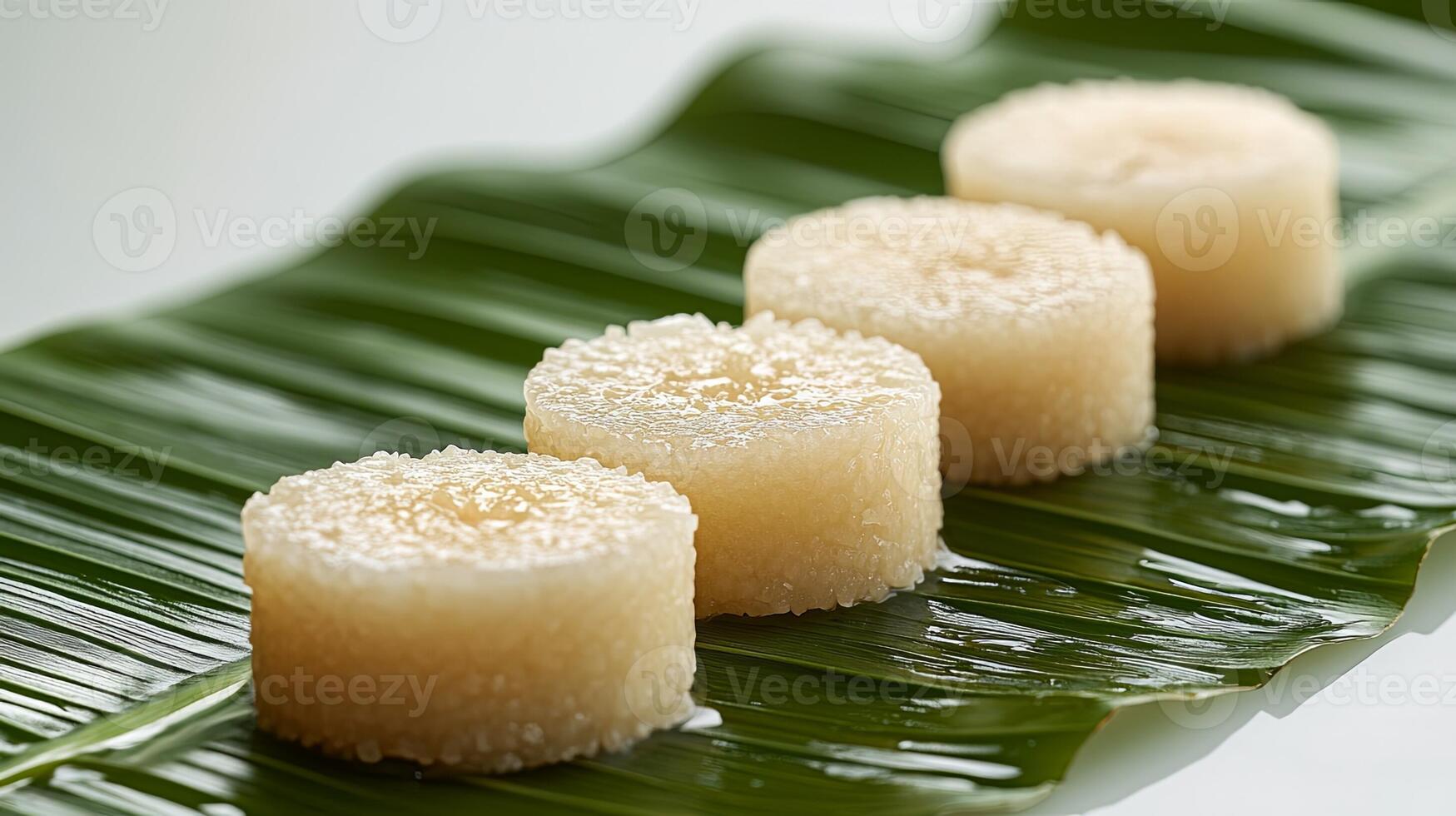 Fresh Sandesh Dessert on Banana Leaf with Clean White Background photo
