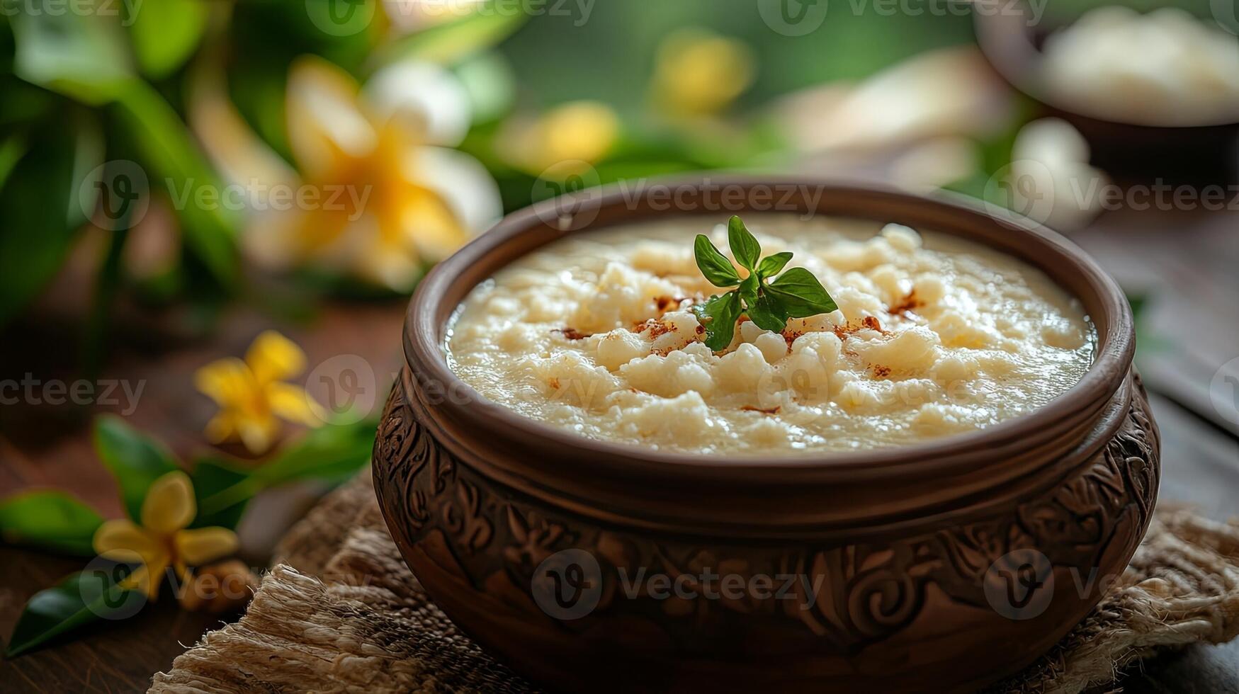 Traditional Idiyappam Served in a Clay Pot Under Soft Daylight photo