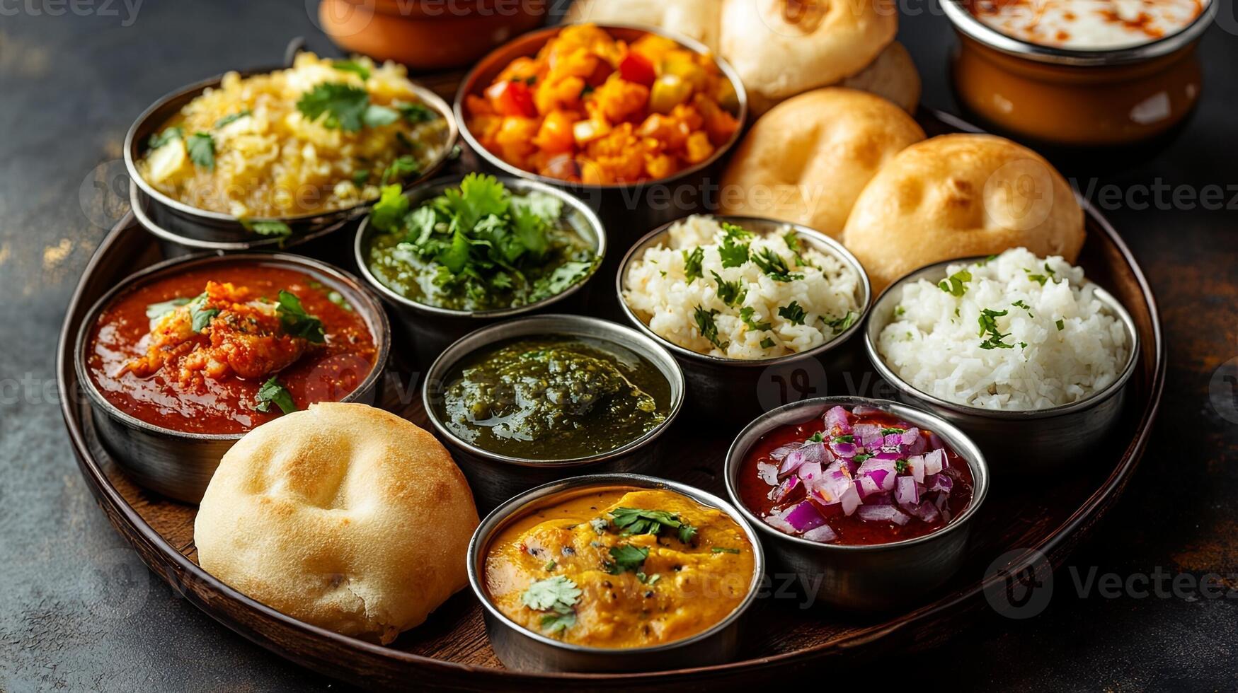 Delicious Vada Pav Thali Arrangement in Soft Daylight photo